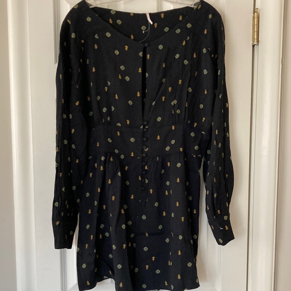 Free People “Love Grows” Black Print Romper